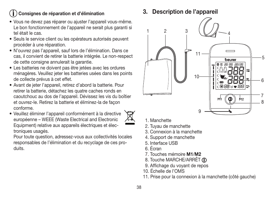 Description de l’appareil | Beurer BM 85 User Manual | Page 38 / 144