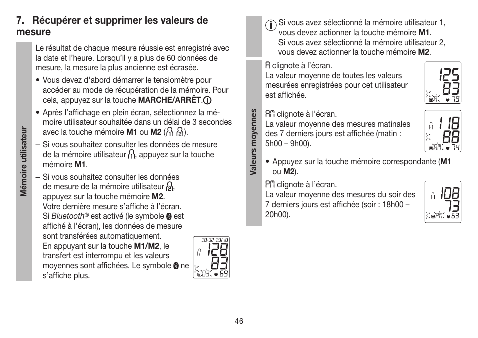 Récupérer et supprimer les valeurs de mesure | Beurer BM 85 User Manual | Page 46 / 144