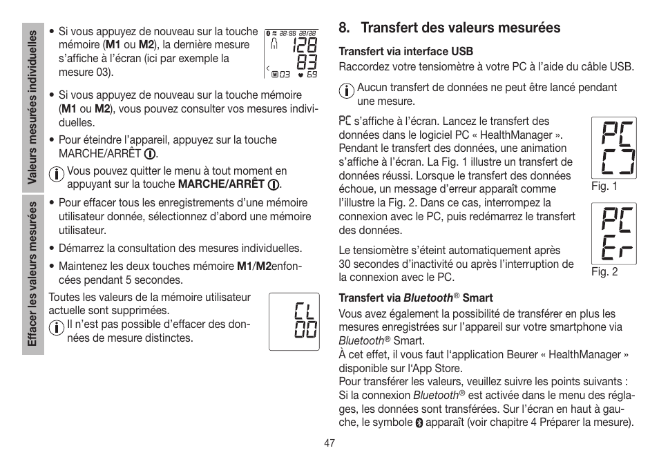 Transfert des valeurs mesurées | Beurer BM 85 User Manual | Page 47 / 144