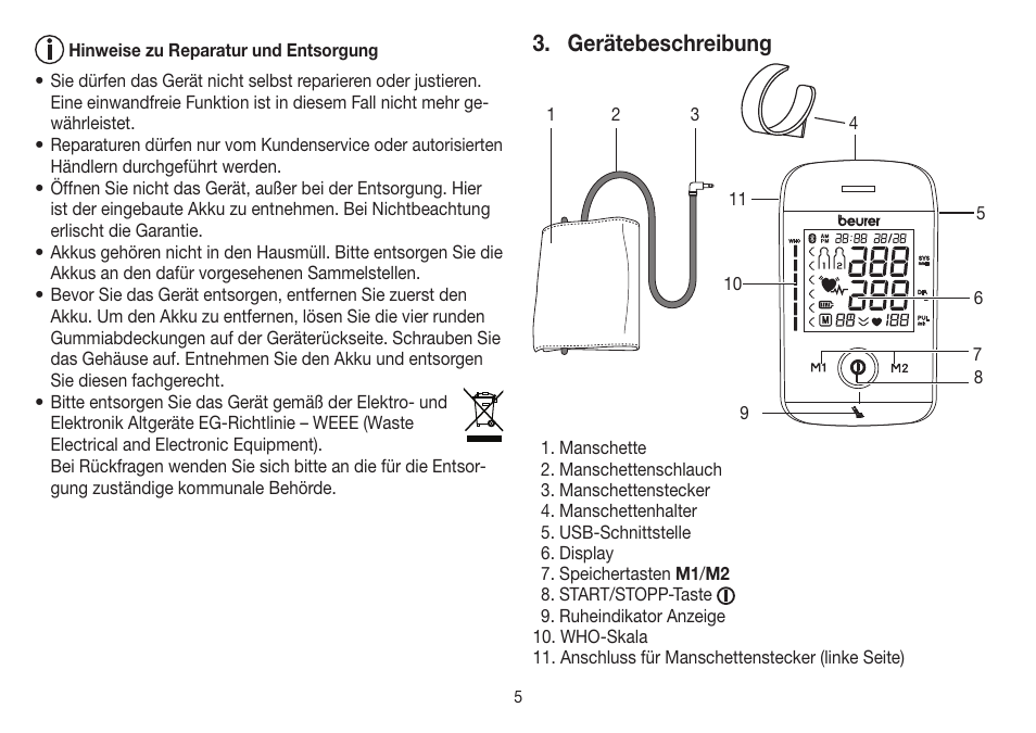 Gerätebeschreibung | Beurer BM 85 User Manual | Page 5 / 144