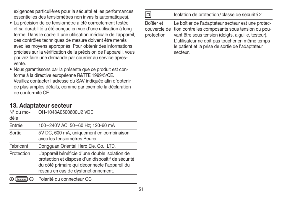 Adaptateur secteur | Beurer BM 85 User Manual | Page 51 / 144