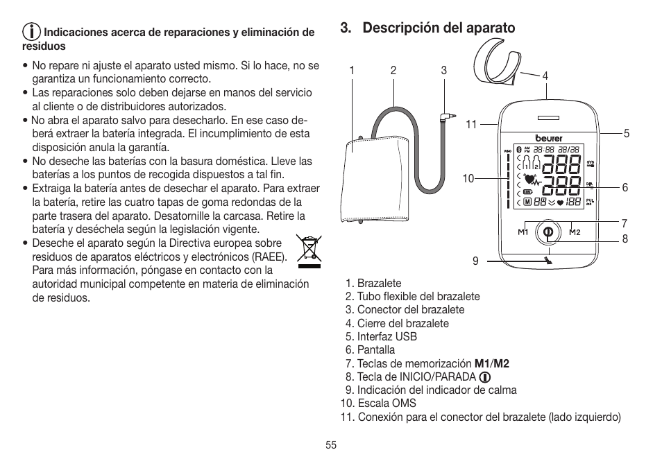 Descripción del aparato | Beurer BM 85 User Manual | Page 55 / 144