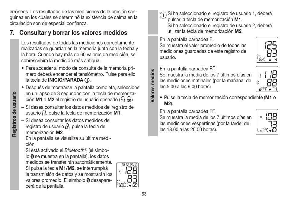 Consultar y borrar los valores medidos | Beurer BM 85 User Manual | Page 63 / 144