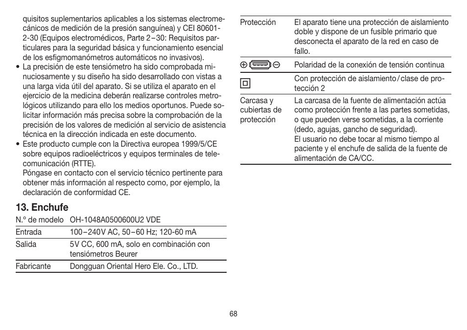 Enchufe | Beurer BM 85 User Manual | Page 68 / 144