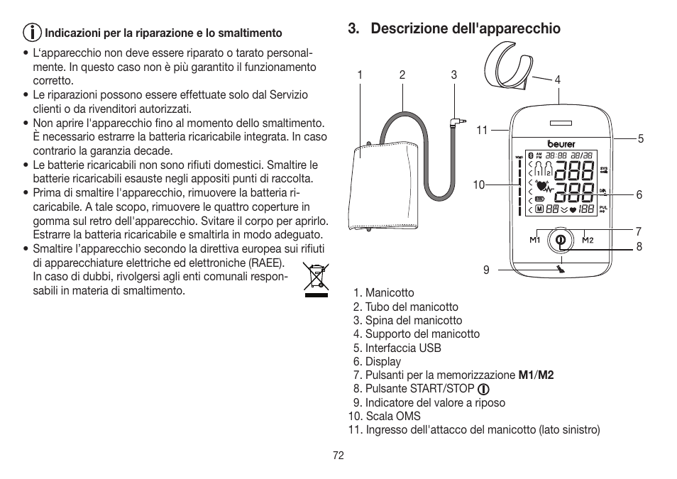 Descrizione dell'apparecchio | Beurer BM 85 User Manual | Page 72 / 144