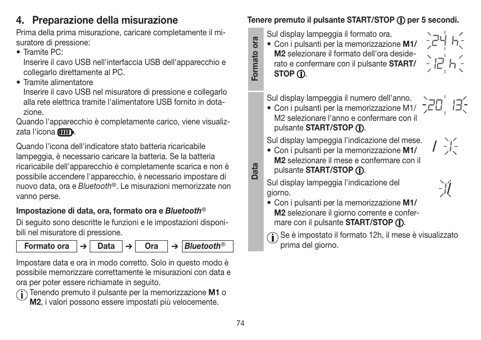 Preparazione della misurazione | Beurer BM 85 User Manual | Page 74 / 144