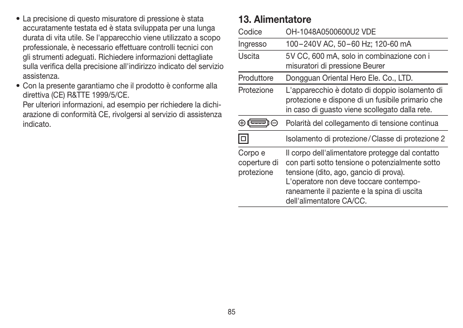 Alimentatore | Beurer BM 85 User Manual | Page 85 / 144