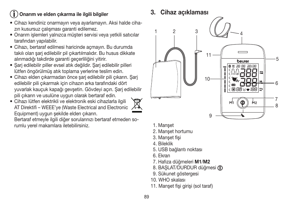 Cihaz açıklaması | Beurer BM 85 User Manual | Page 89 / 144