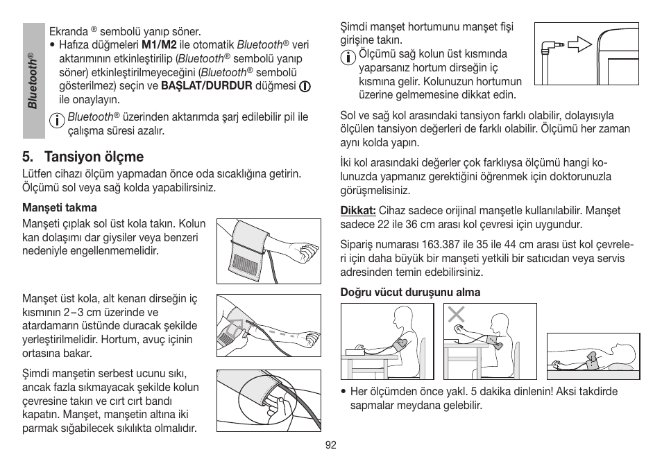 Tansiyon ölçme | Beurer BM 85 User Manual | Page 92 / 144