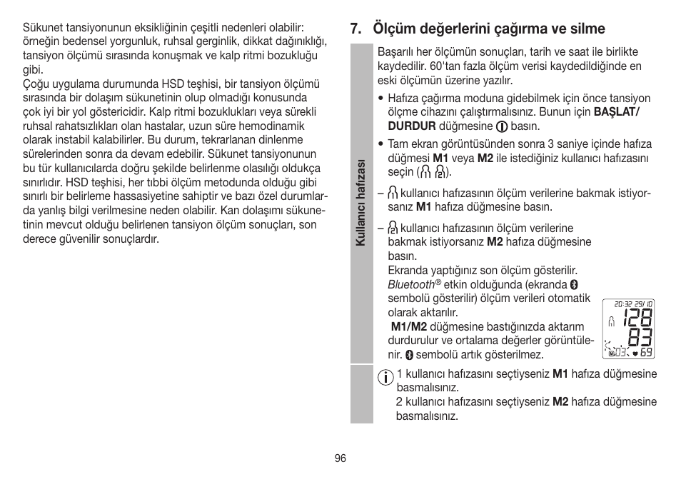 Ölçüm değerlerini çağırma ve silme | Beurer BM 85 User Manual | Page 96 / 144