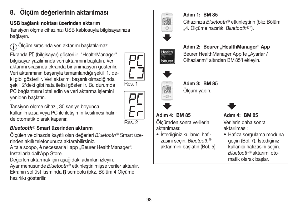 Ölçüm değerlerinin aktarılması | Beurer BM 85 User Manual | Page 98 / 144