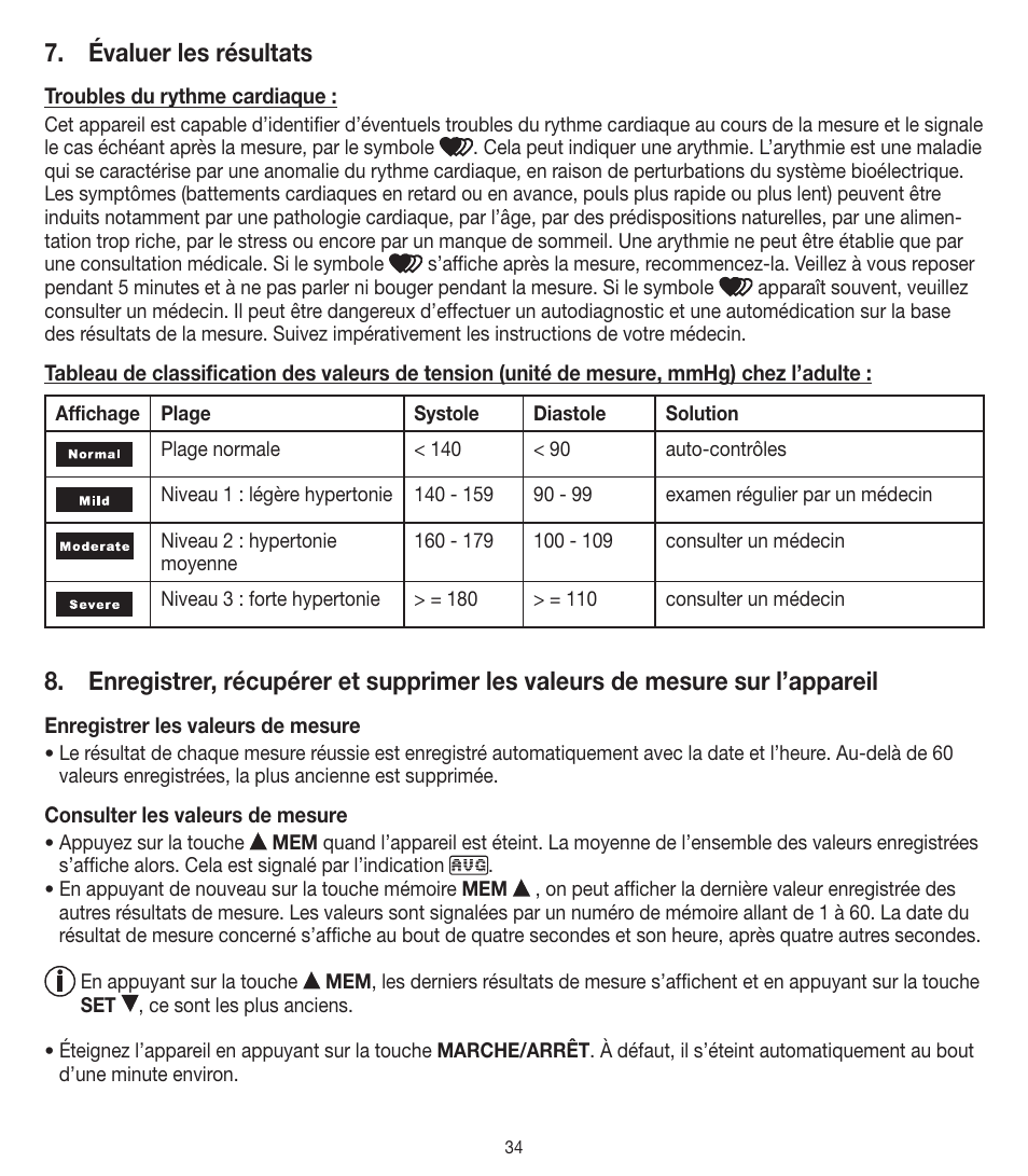 Évaluer les résultats | Beurer BM 90 User Manual | Page 34 / 104