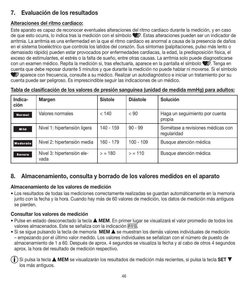 Evaluación de los resultados | Beurer BM 90 User Manual | Page 46 / 104
