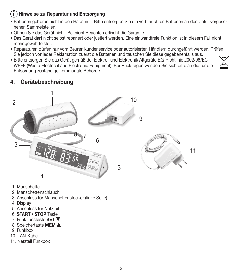Gerätebeschreibung | Beurer BM 90 User Manual | Page 5 / 104