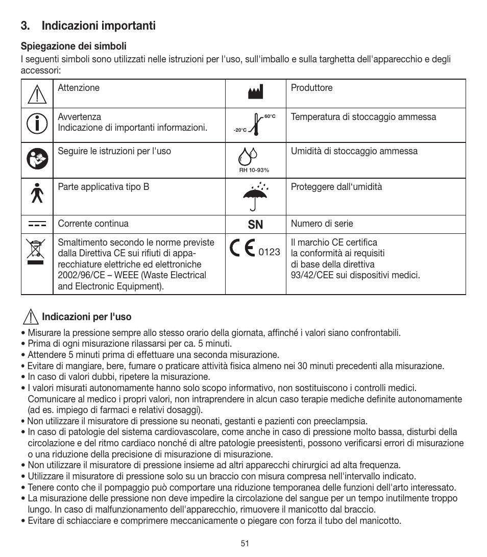 Indicazioni importanti | Beurer BM 90 User Manual | Page 51 / 104