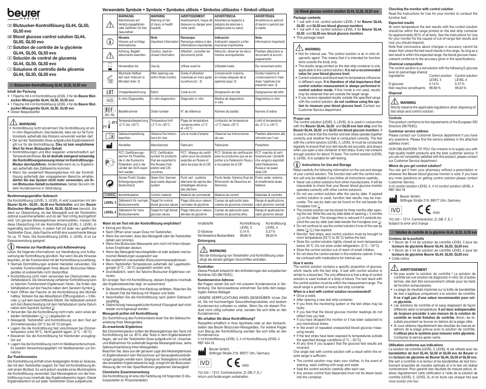 Beurer GL44 User Manual | 2 pages