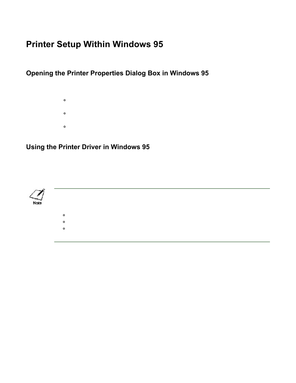 Printer setup within windows 95, Using the printer driver in windows 95 | Canon BJC-80 User Manual | Page 13 / 101