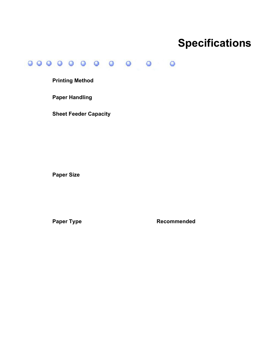 App.a: specifications, Appendix a specifications, Specifications | Canon BJC-80 User Manual | Page 96 / 101