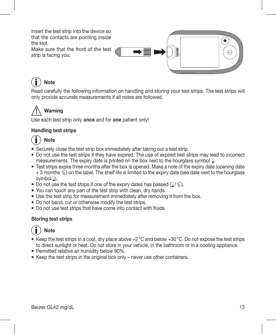 Beurer GL 42 (mg/dL) User Manual | Page 13 / 32