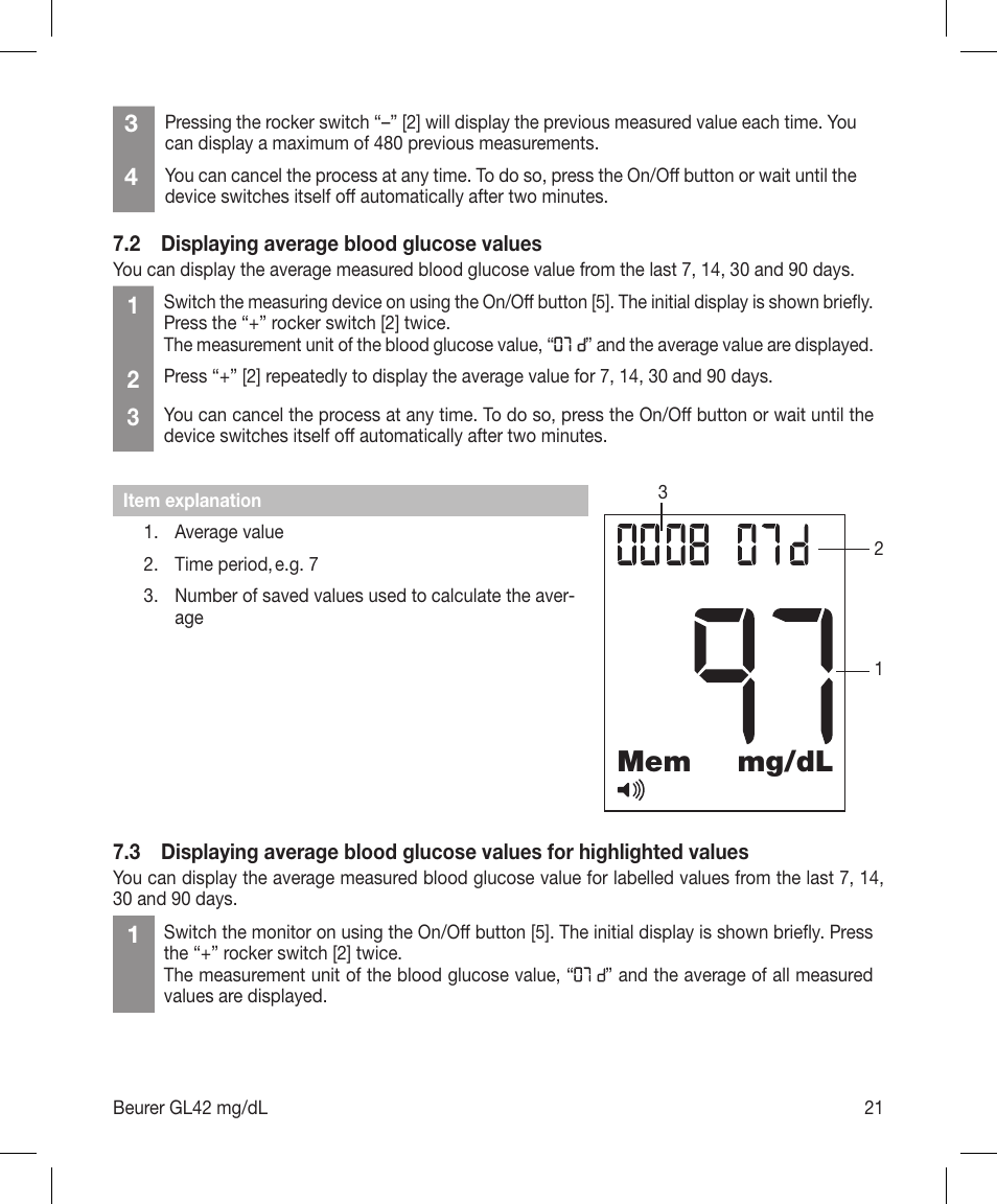 Mg/dl mem | Beurer GL 42 (mg/dL) User Manual | Page 21 / 32