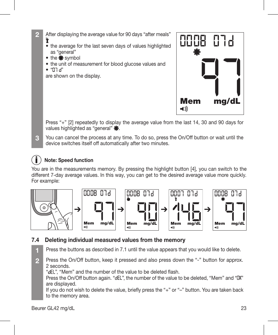 Mg/dl mem | Beurer GL 42 (mg/dL) User Manual | Page 23 / 32
