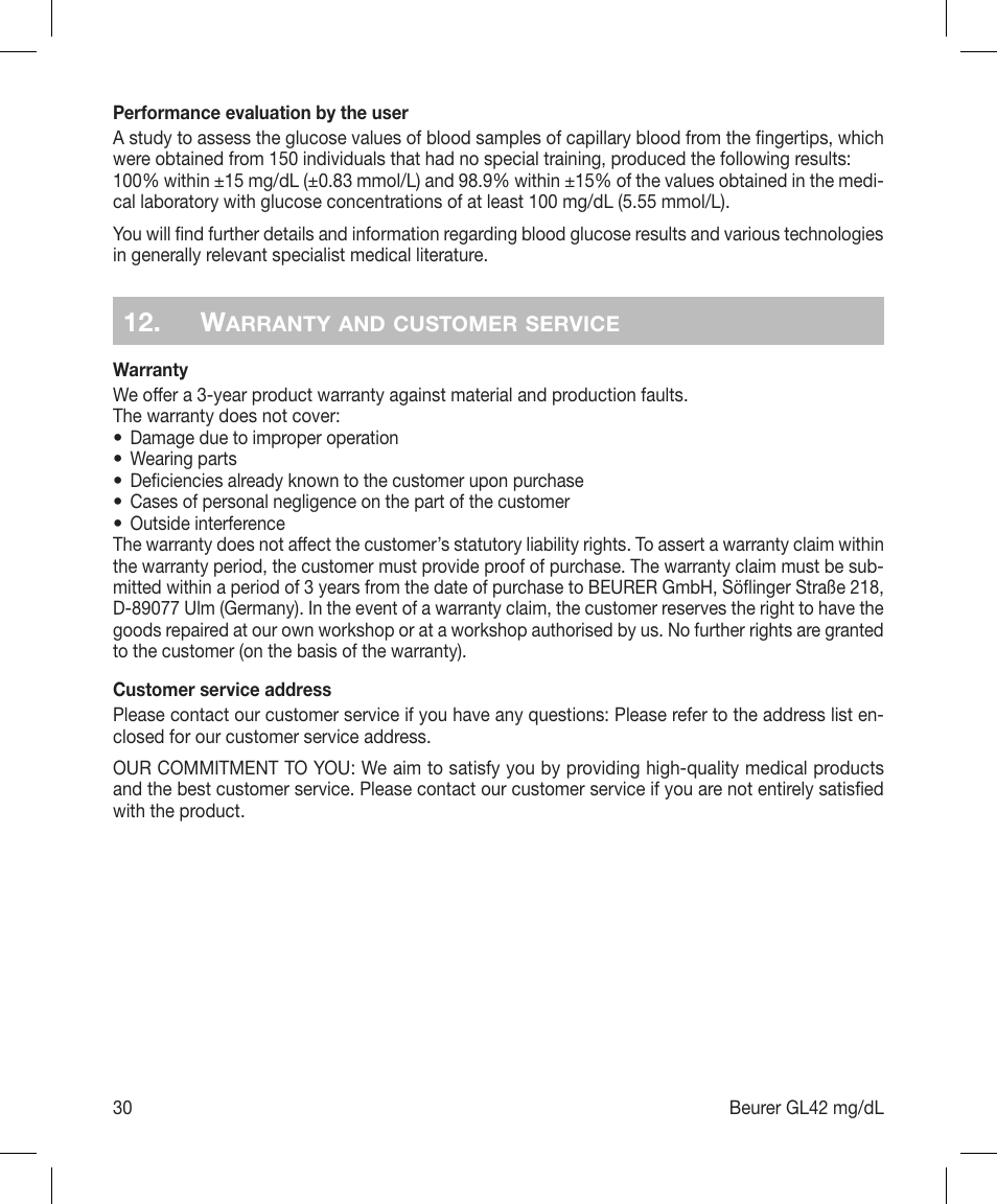 Beurer GL 42 (mg/dL) User Manual | Page 30 / 32