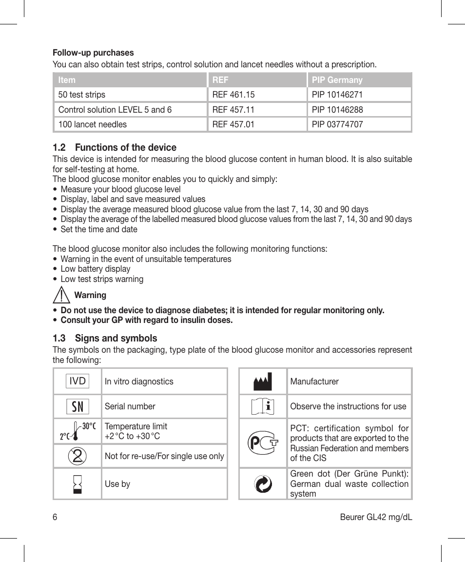 Beurer GL 42 (mg/dL) User Manual | Page 6 / 32