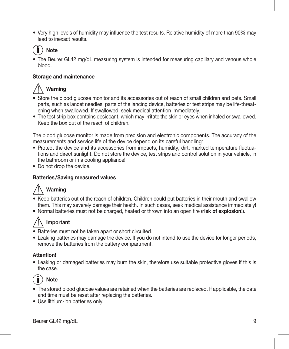 Beurer GL 42 (mg/dL) User Manual | Page 9 / 32