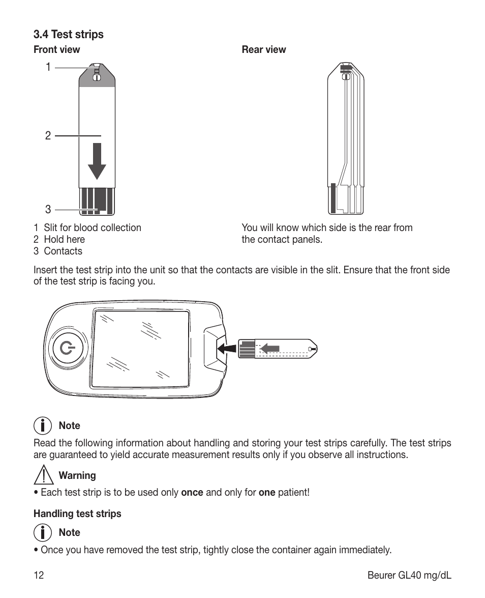 Beurer GL 40 (mg/dL) User Manual | Page 12 / 32