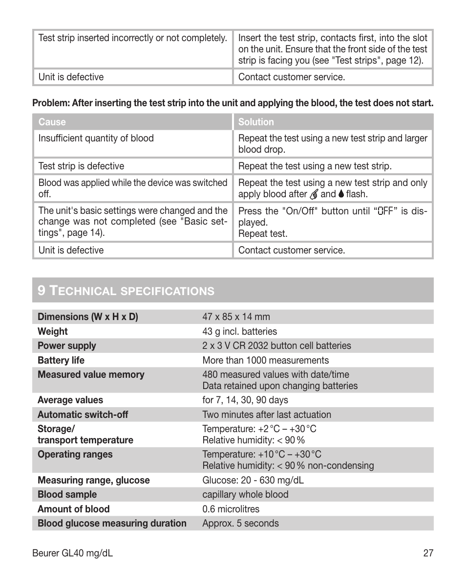 Beurer GL 40 (mg/dL) User Manual | Page 27 / 32