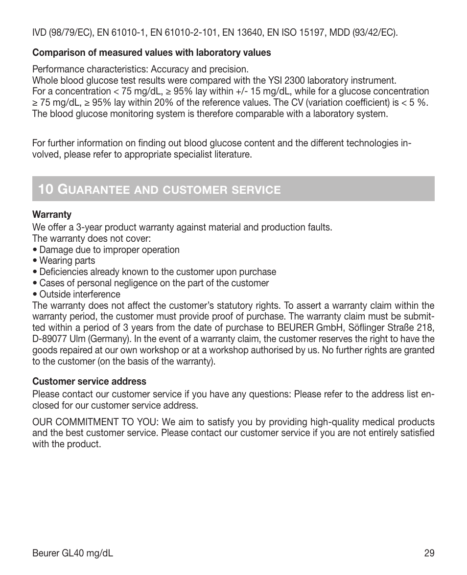 10 g | Beurer GL 40 (mg/dL) User Manual | Page 29 / 32