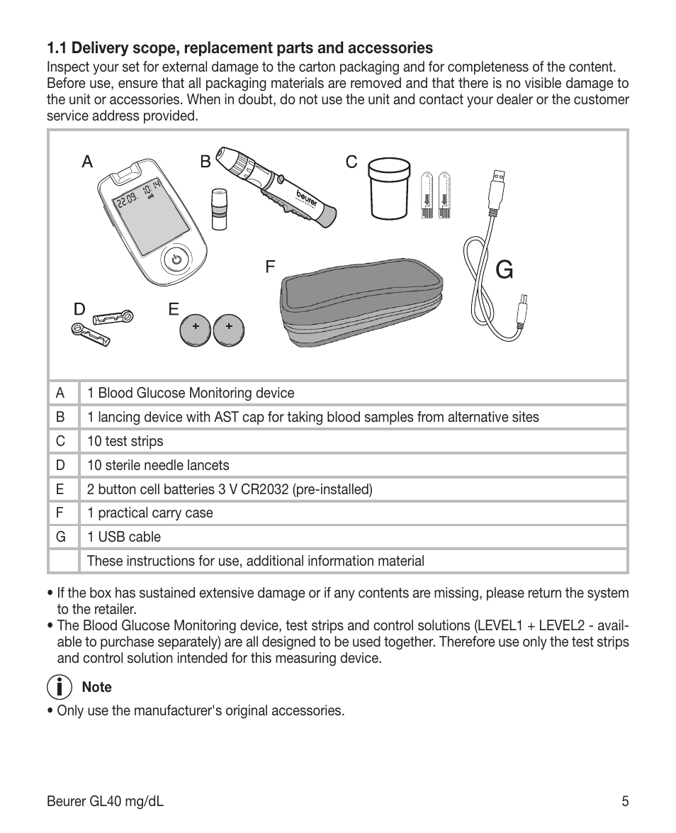 Beurer GL 40 (mg/dL) User Manual | Page 5 / 32