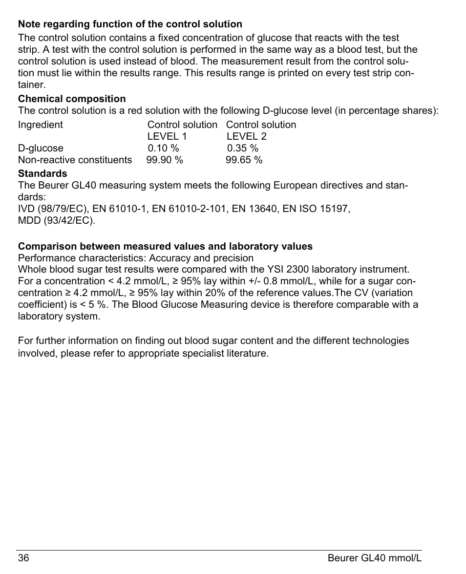 Beurer GL 40 (mmoL) User Manual | Page 36 / 40