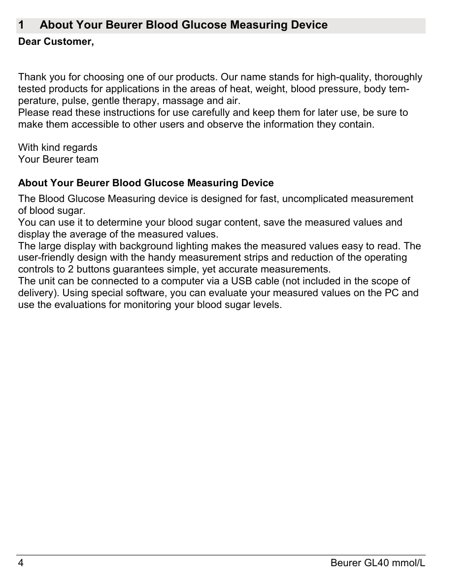 Beurer GL 40 (mmoL) User Manual | Page 4 / 40