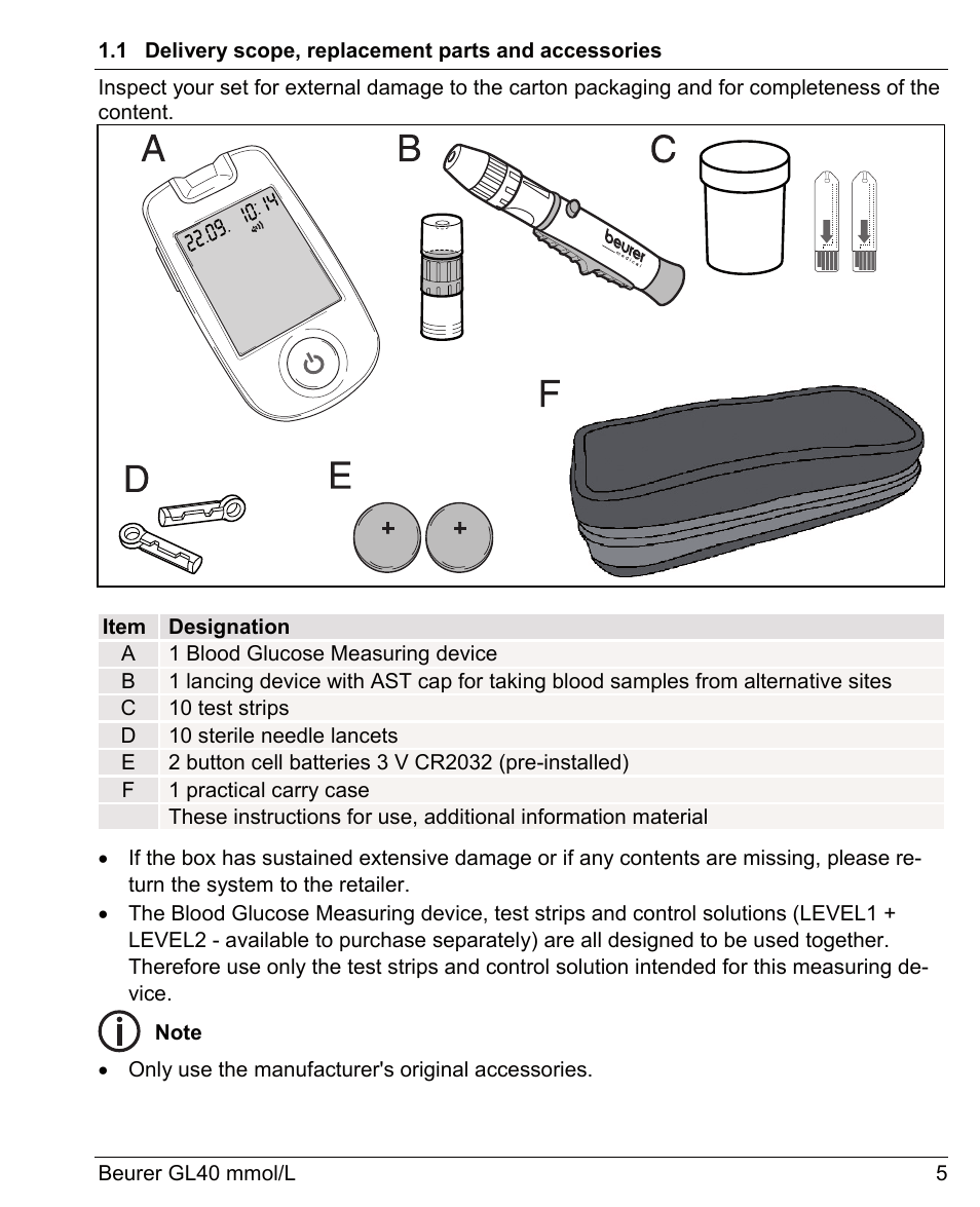 Beurer GL 40 (mmoL) User Manual | Page 5 / 40