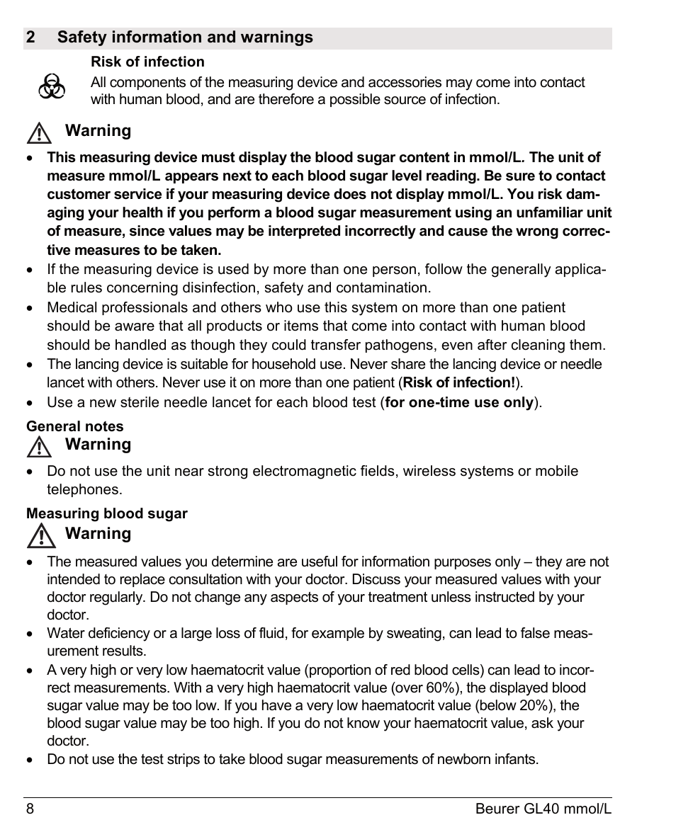 Beurer GL 40 (mmoL) User Manual | Page 8 / 40