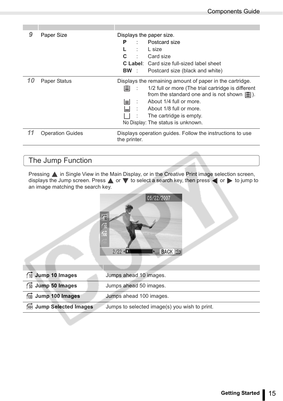 The jump function | Canon SELPHY ES2 User Manual | Page 15 / 103