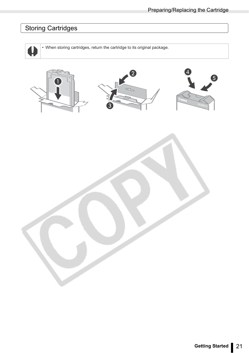 Storing cartridges | Canon SELPHY ES2 User Manual | Page 21 / 103