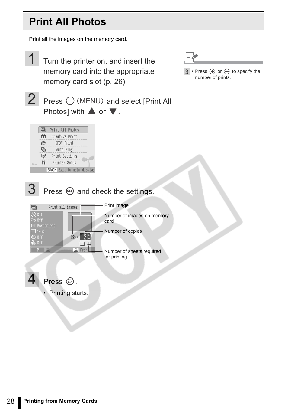 Print all photos | Canon SELPHY ES2 User Manual | Page 28 / 103