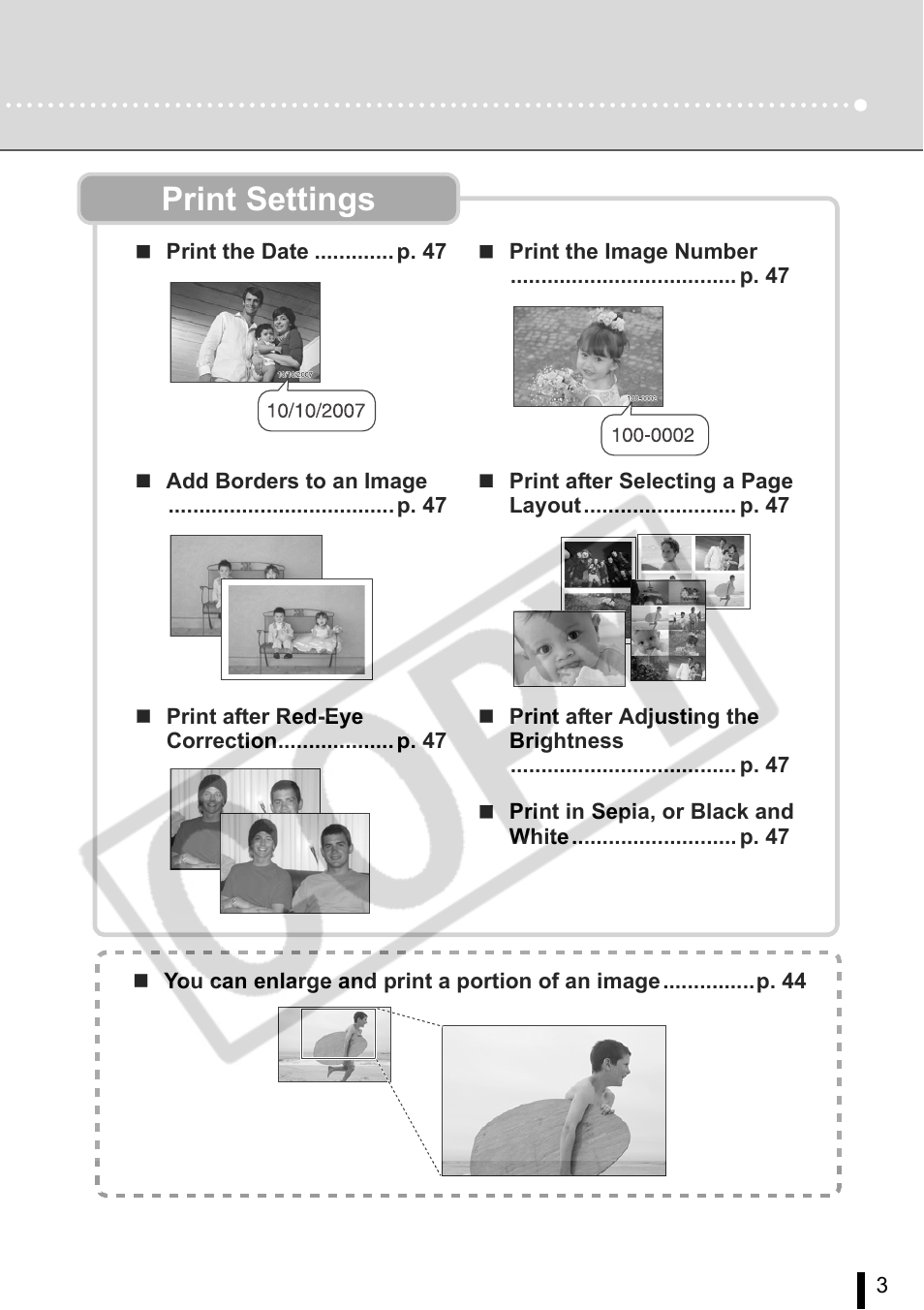 Print settings | Canon SELPHY ES2 User Manual | Page 3 / 103