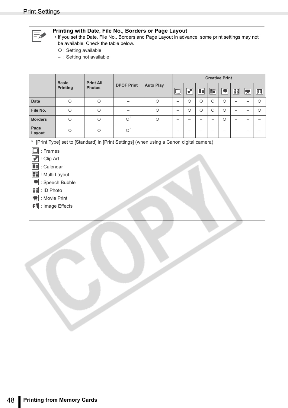 Print settings | Canon SELPHY ES2 User Manual | Page 48 / 103