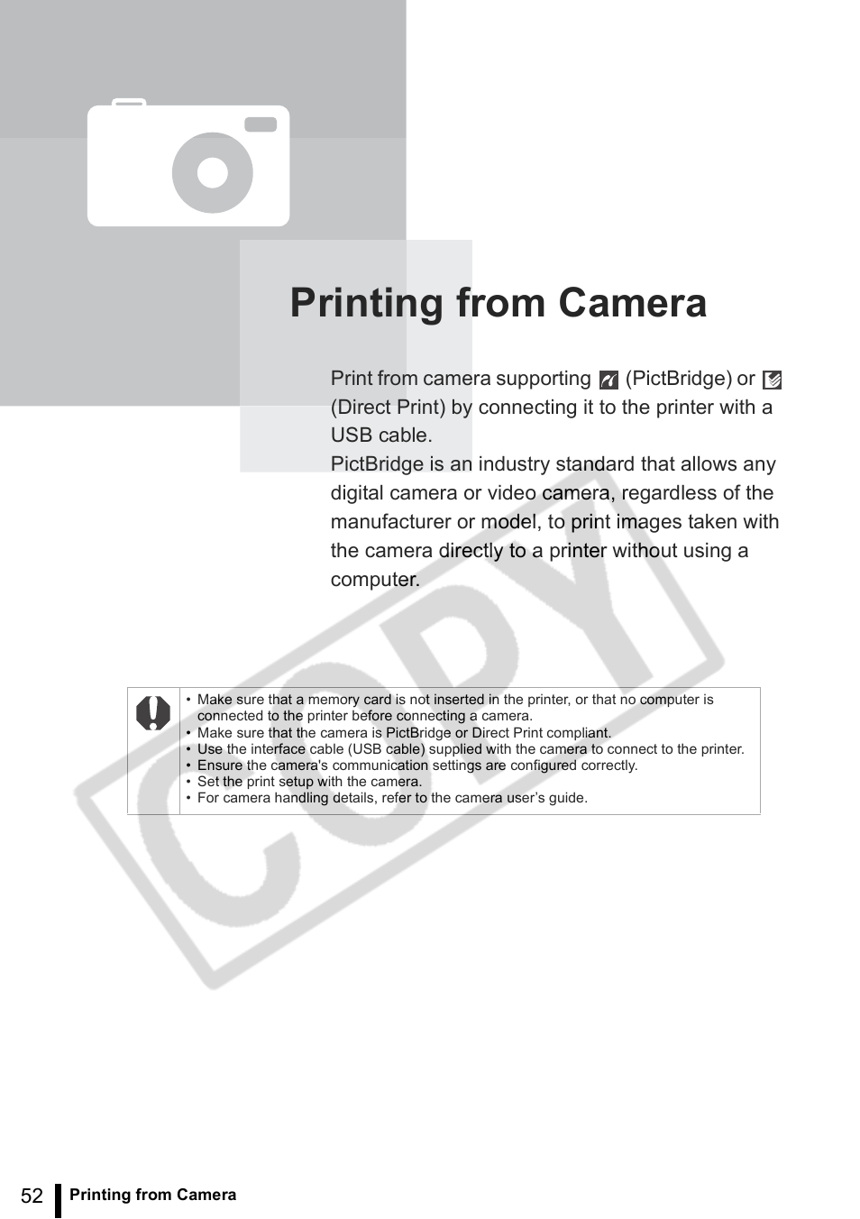 Printing from camera | Canon SELPHY ES2 User Manual | Page 52 / 103