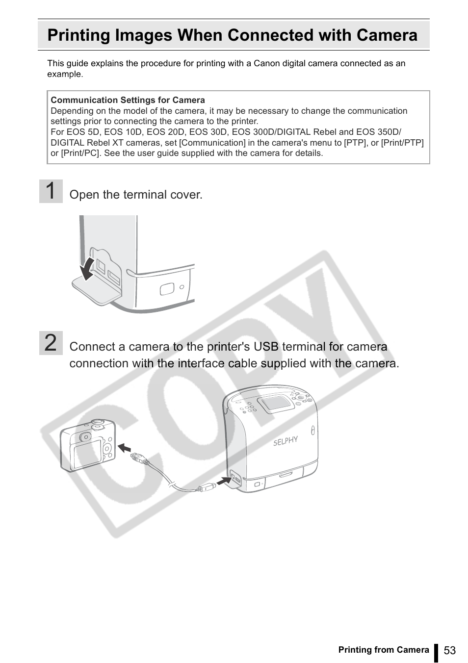 Printing images when connected with camera | Canon SELPHY ES2 User Manual | Page 53 / 103