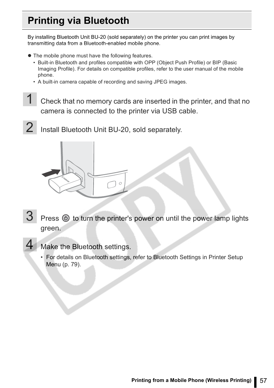 Printing via bluetooth | Canon SELPHY ES2 User Manual | Page 57 / 103