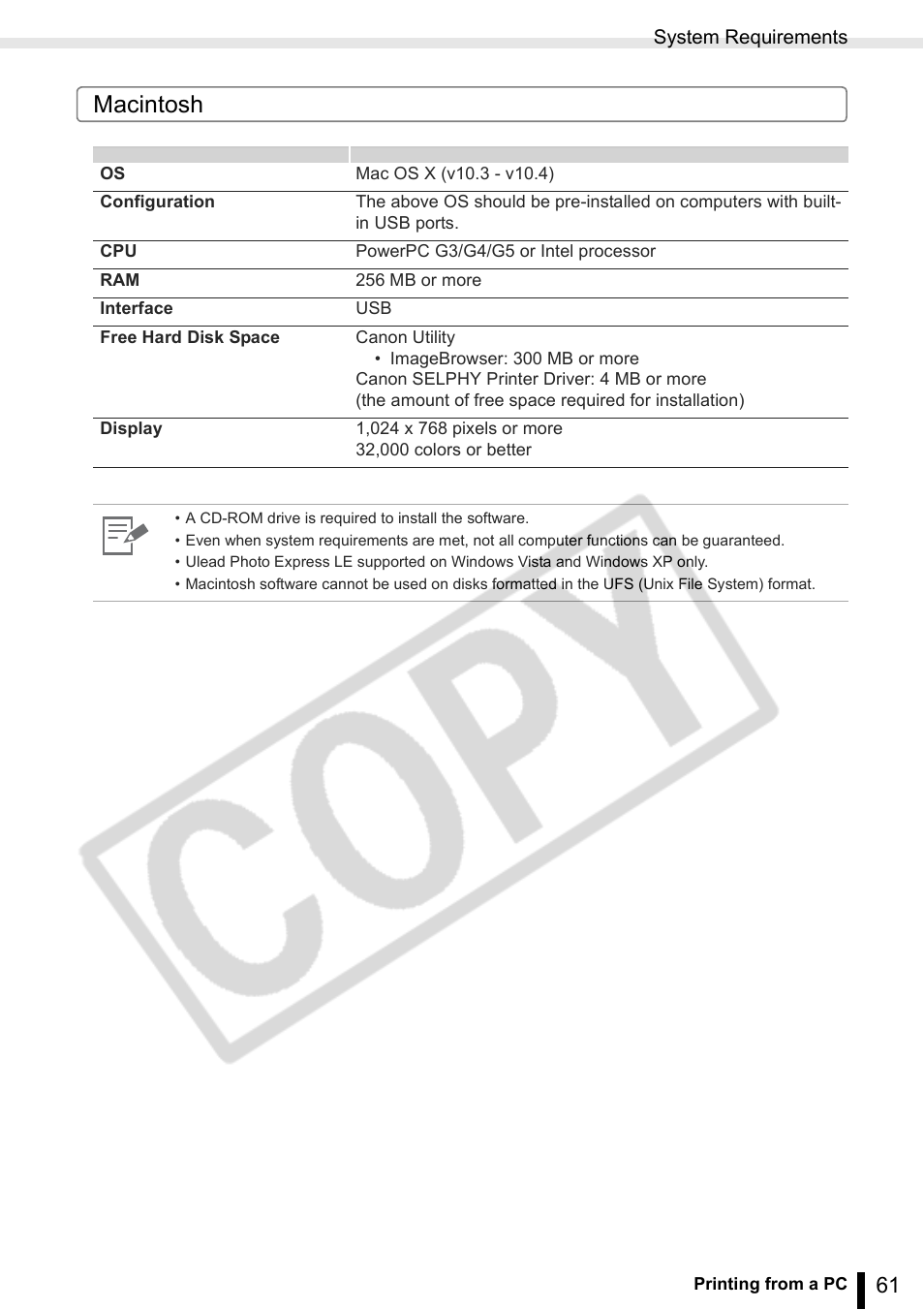 Macintosh | Canon SELPHY ES2 User Manual | Page 61 / 103