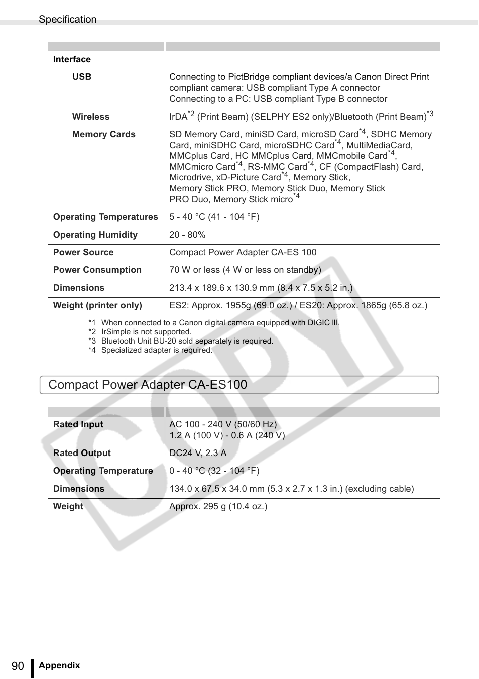 Compact power adapter ca-es100 | Canon SELPHY ES2 User Manual | Page 90 / 103