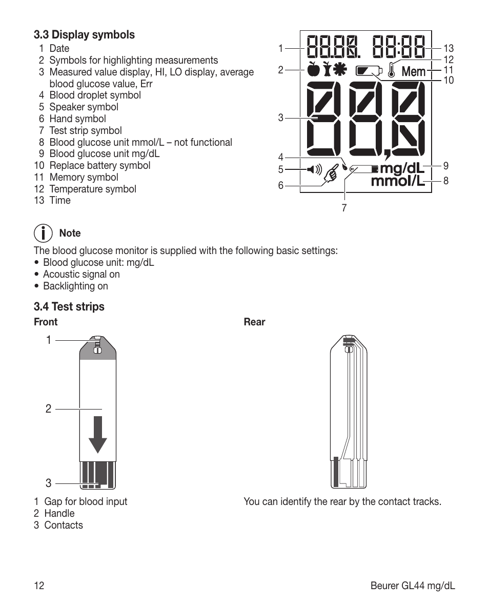 Beurer GL 44 (mg/dL) User Manual | Page 12 / 40