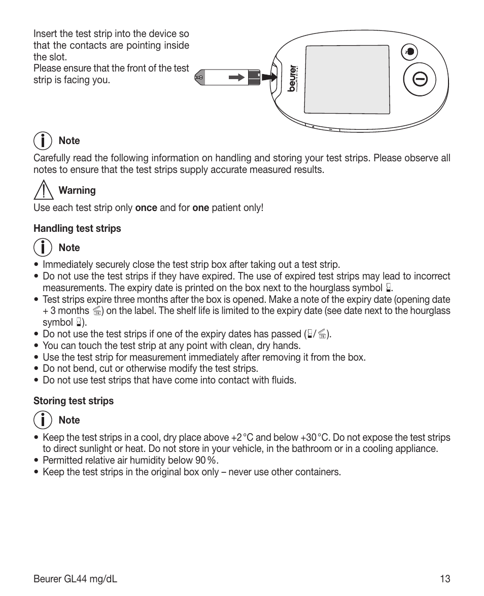 Beurer GL 44 (mg/dL) User Manual | Page 13 / 40