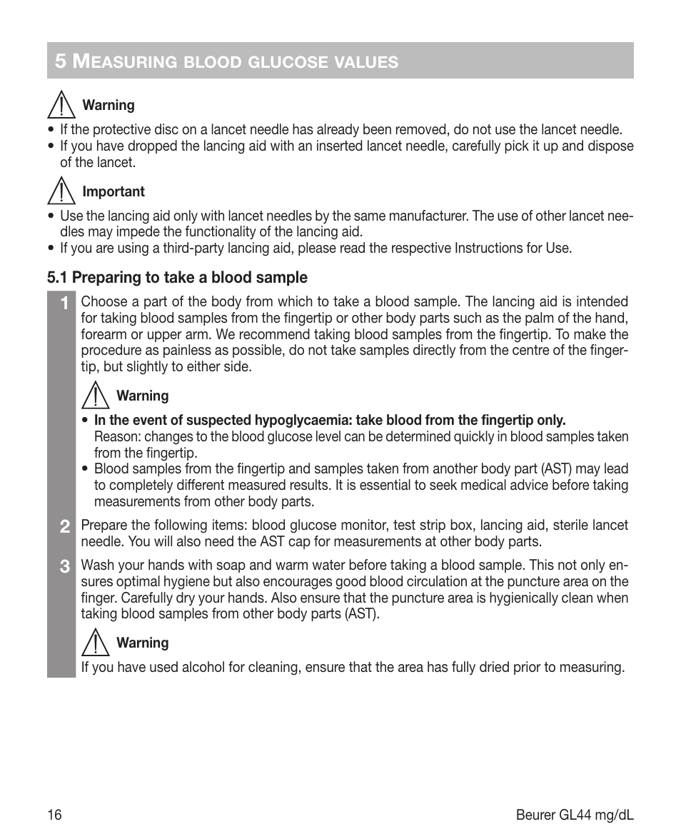 Beurer GL 44 (mg/dL) User Manual | Page 16 / 40