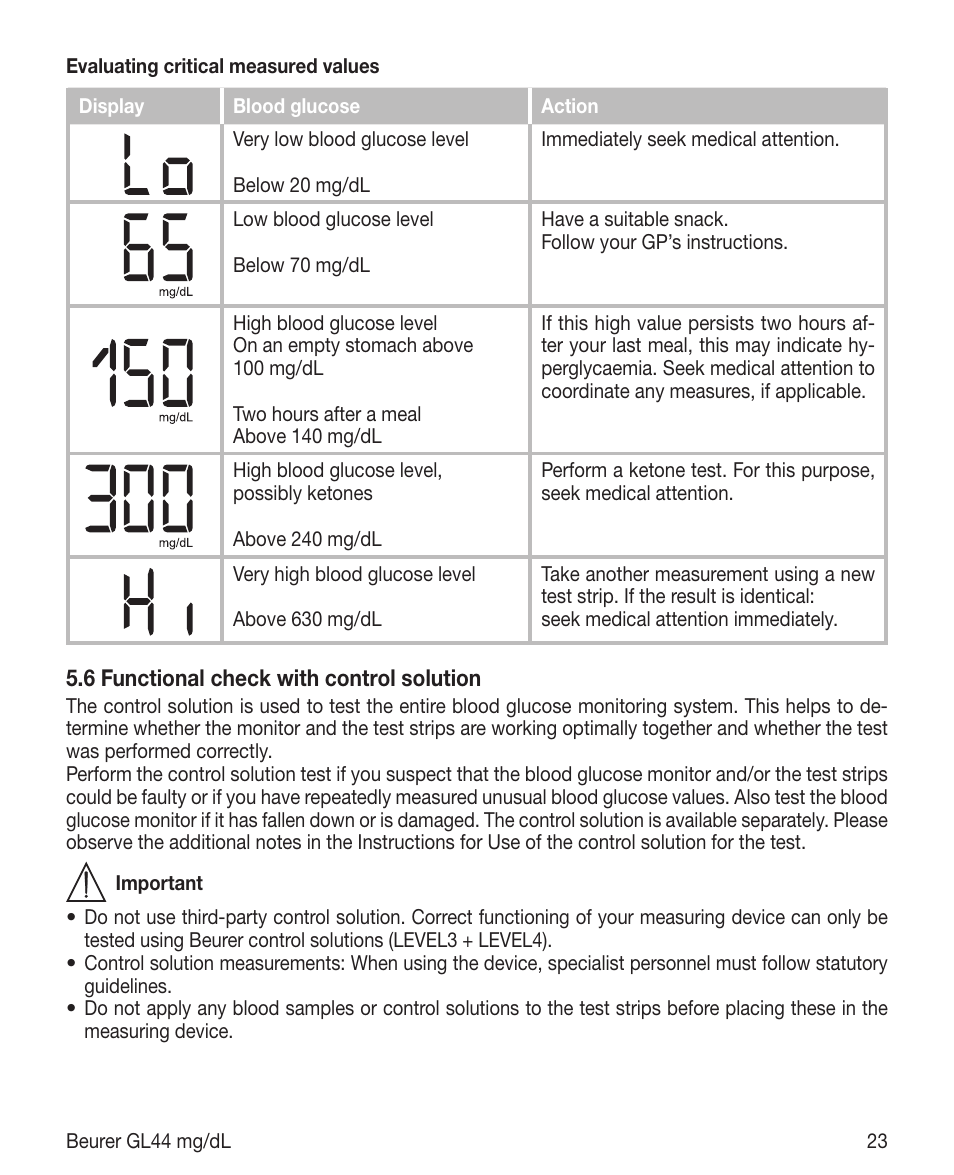 Beurer GL 44 (mg/dL) User Manual | Page 23 / 40